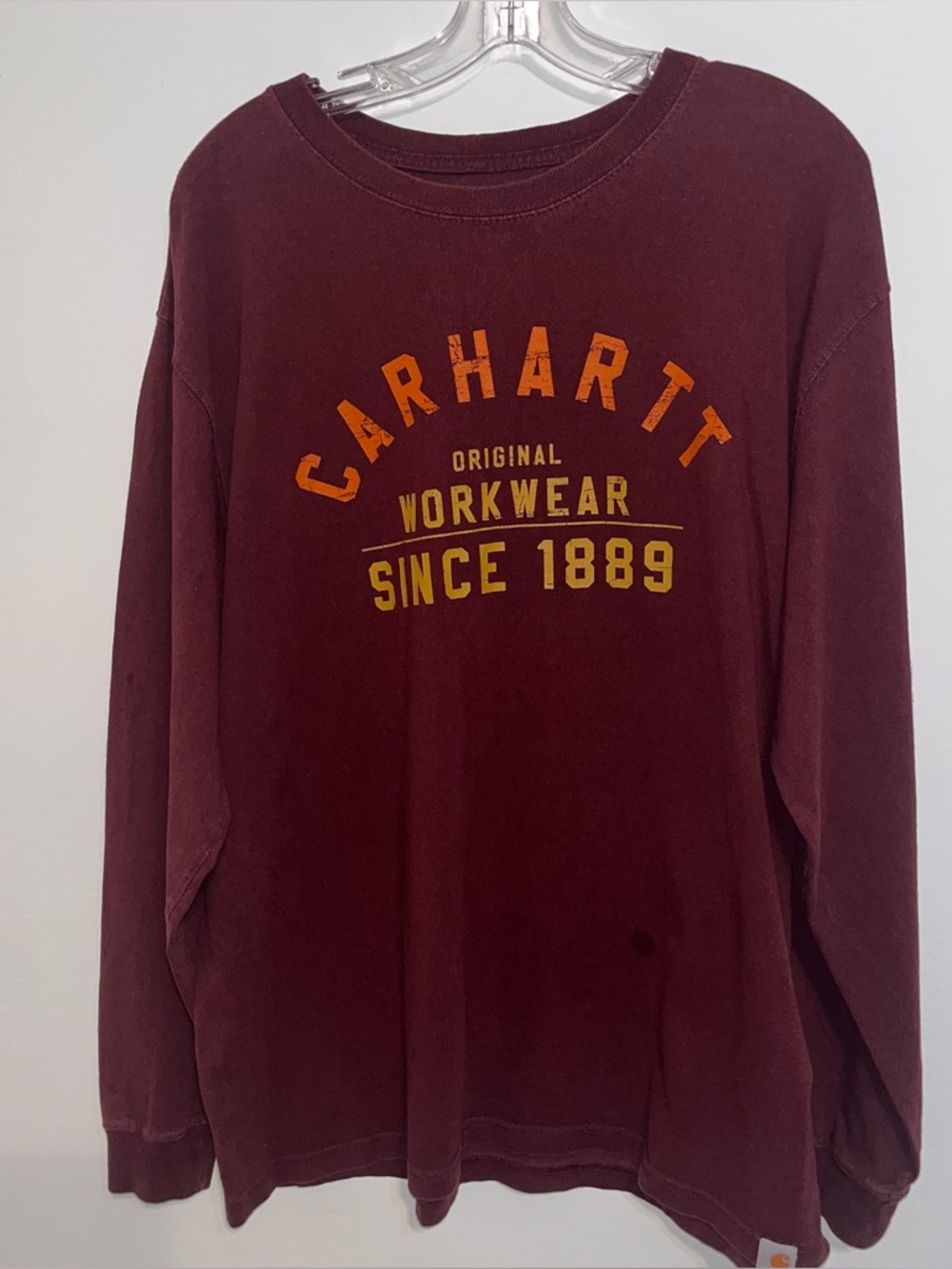 Carhartt Burgundy Crewneck Tee with Yellow Logo
